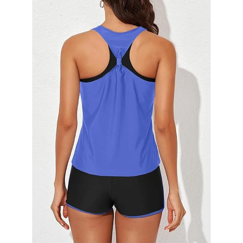Women's Activewear Tank Top and Shorts Set - Size Large Purple and Black 3 Piece